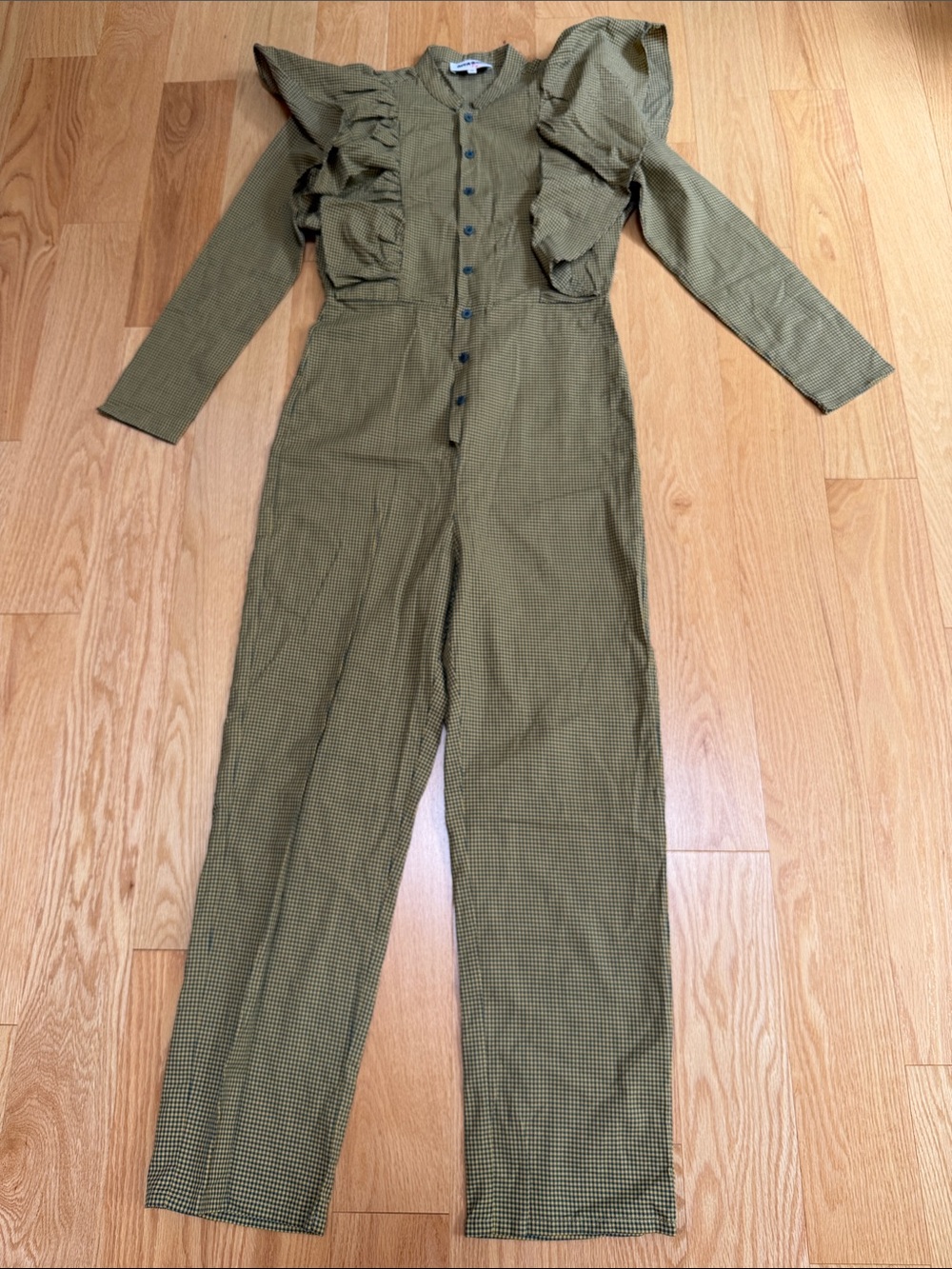 Rita Row XS gingham ruffled cotton jumpsuit .